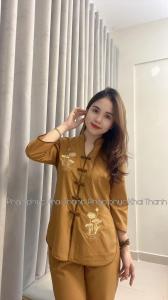 Áo Lam đi Chùa - Mẫu KaTe Cổ Tàu, chất vải dầy mềm mịn, đường kim mũi chỉ sạch đẹp - Vàng - Vàng