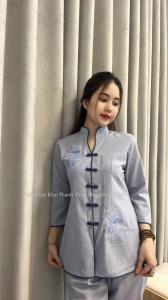 Áo Lam đi Chùa - Mẫu KaTe Cổ Tàu, chất vải dầy mềm mịn, đường kim mũi chỉ sạch đẹp